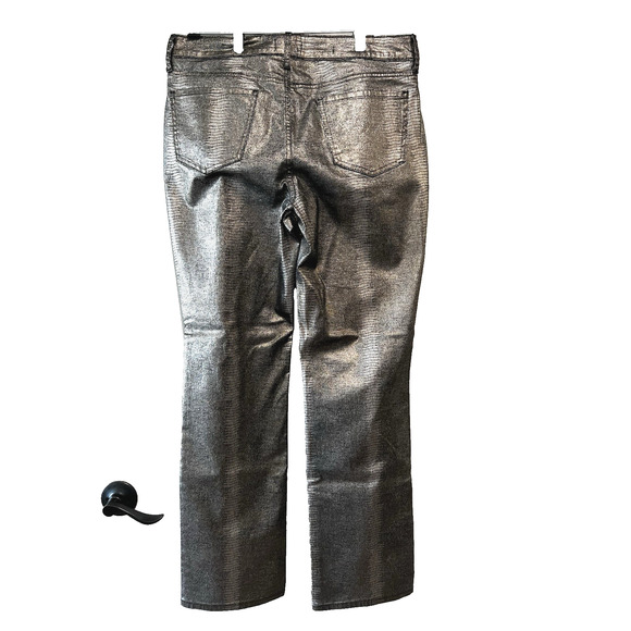 NYDJ Marilyn Straight Jeans Glamorous muted metallic Snake Print Coated Denim 12 - Picture 3 of 11
